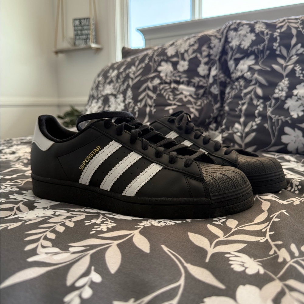 Adidas Superstar Black Sneakers with White Stripes
